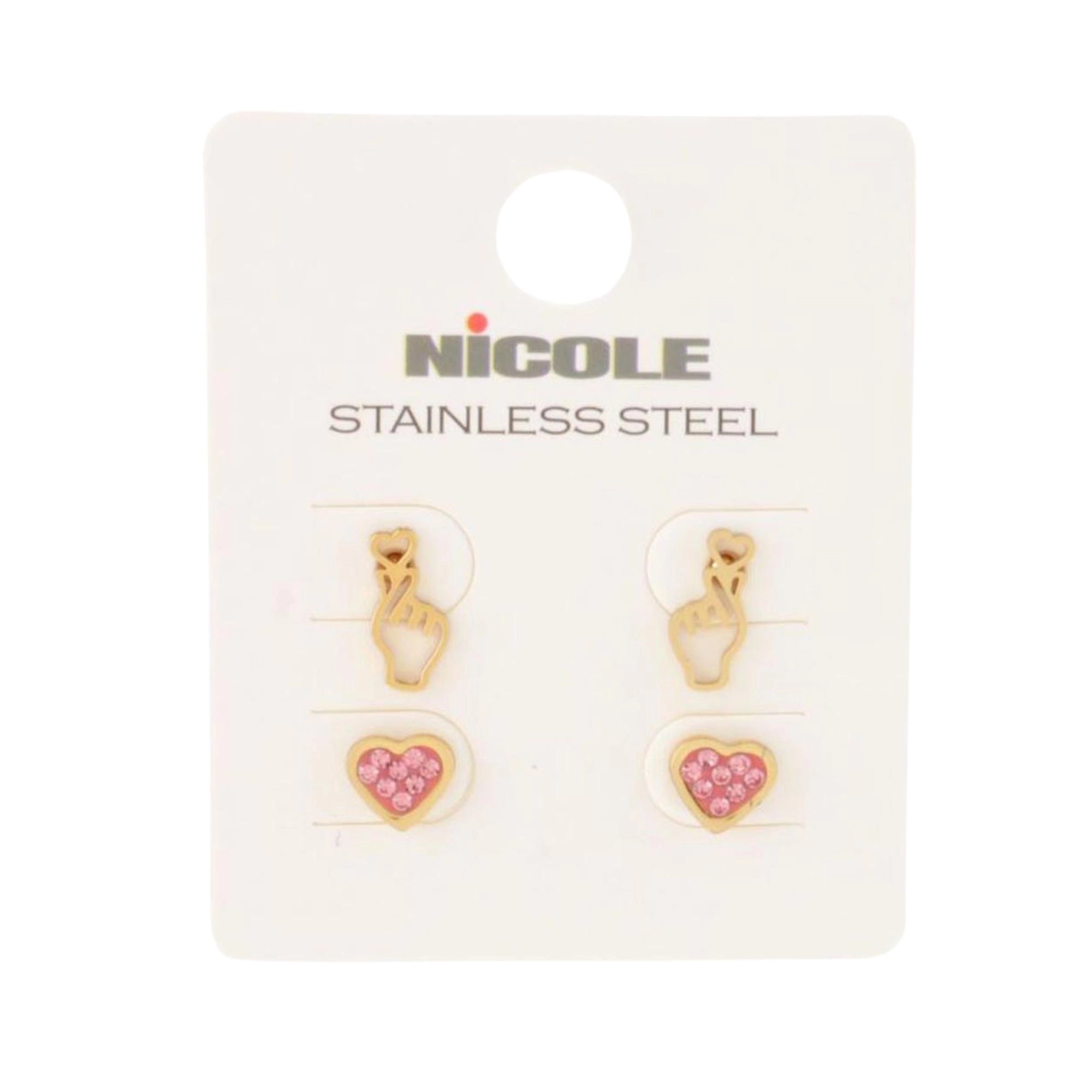 Show Your Love: Korean Finger Heart & Bling Heart Stud Earrings (Stainless Steel)