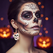 Halloween Floral Skull & Butterfly Enamel Post Earrings - Bulk 12 Pairs (CR4049)