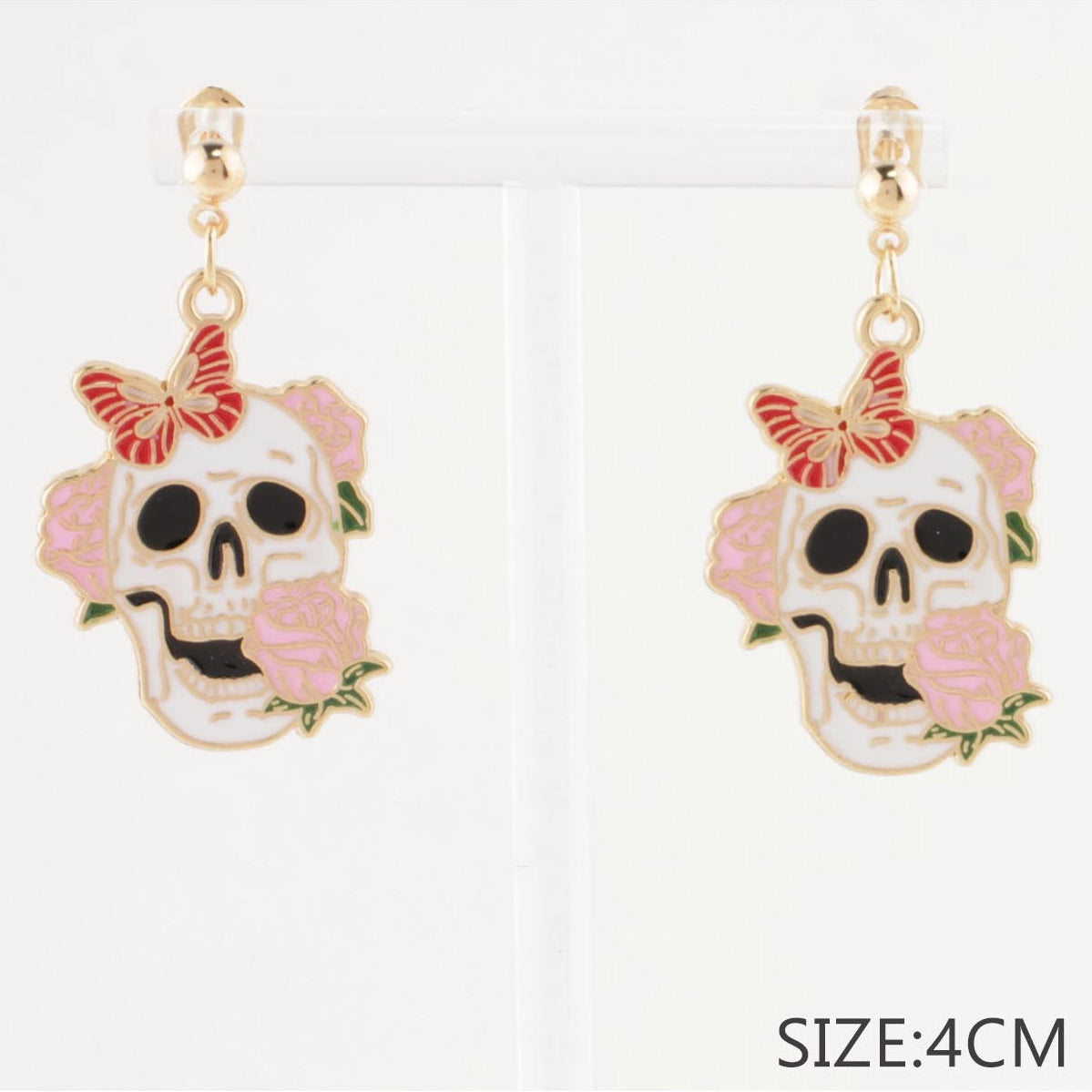 Halloween Floral Skull & Butterfly Enamel Post Earrings - Bulk 12 Pairs (CR4049)