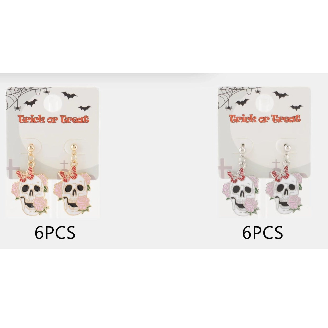 Halloween Floral Skull & Butterfly Enamel Post Earrings - Bulk 12 Pairs (CR4049)