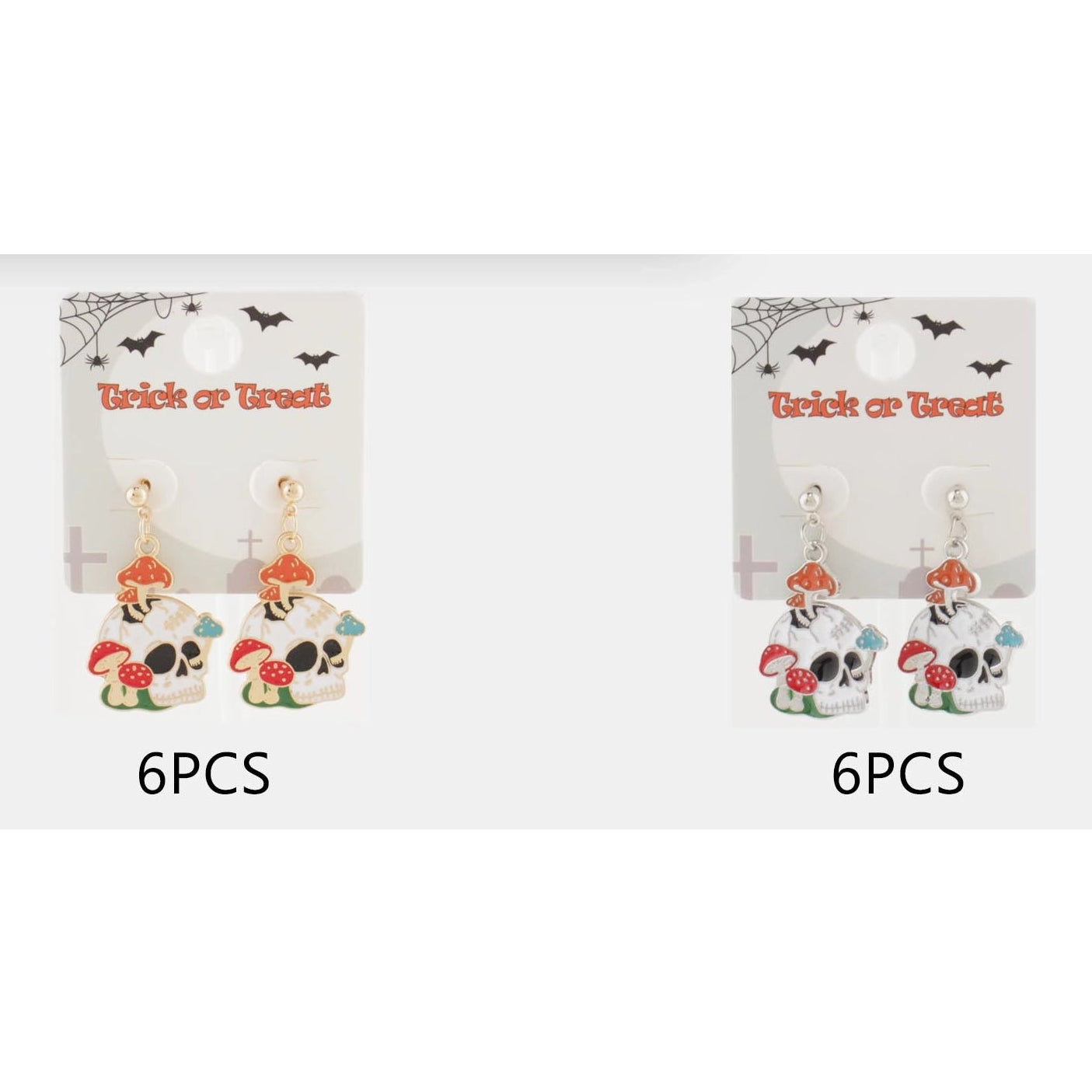 Gothic Mushroom Skull Dangle Post Earrings | Spooky Enamel Halloween Jewelry (3.6 cm) (CR4050)
