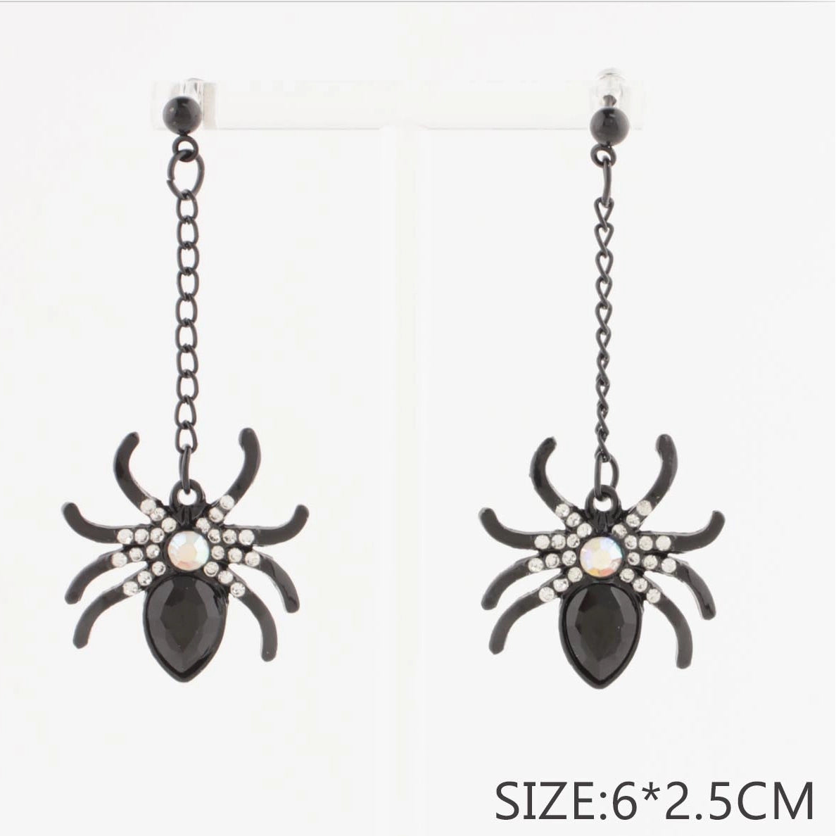Gothic Black Spider Dangle Earrings – Rhinestone Halloween Drop Post Earrings for Women (CR4052)