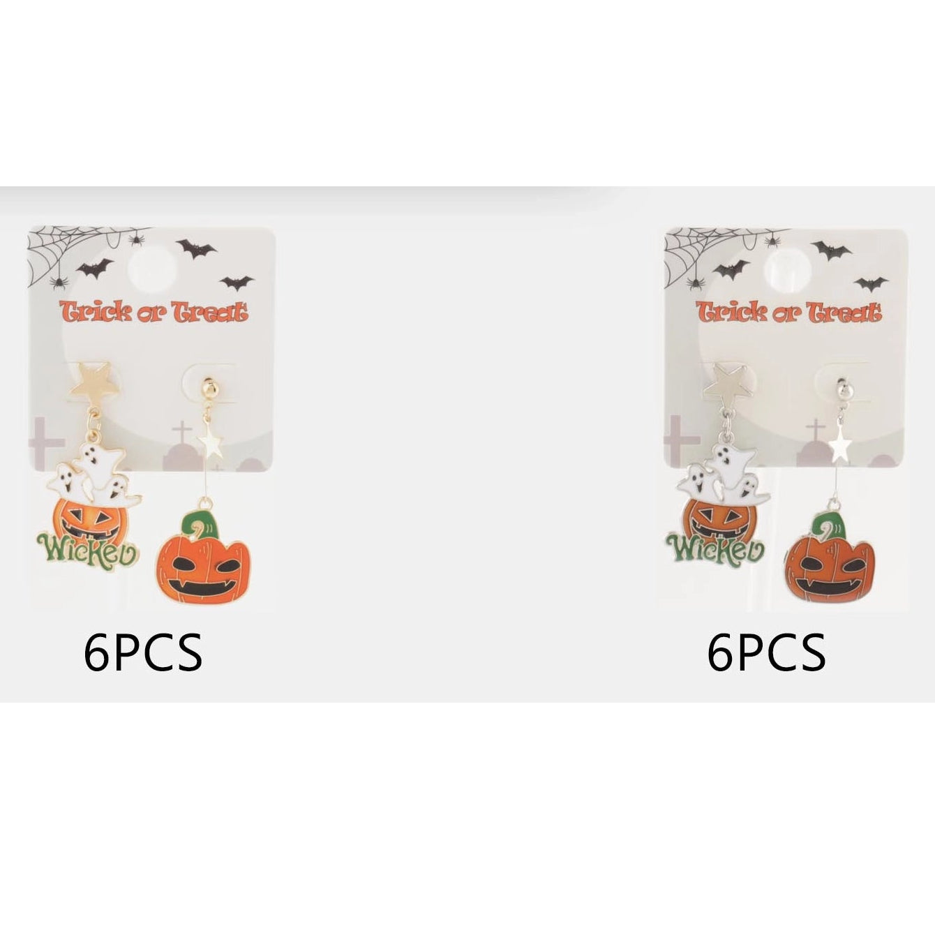 Mismatched Halloween Pumpkin & Ghost Dangle Post Earrings | Spooky Gold Drop Earrings (4.5 cm) (CR4056)