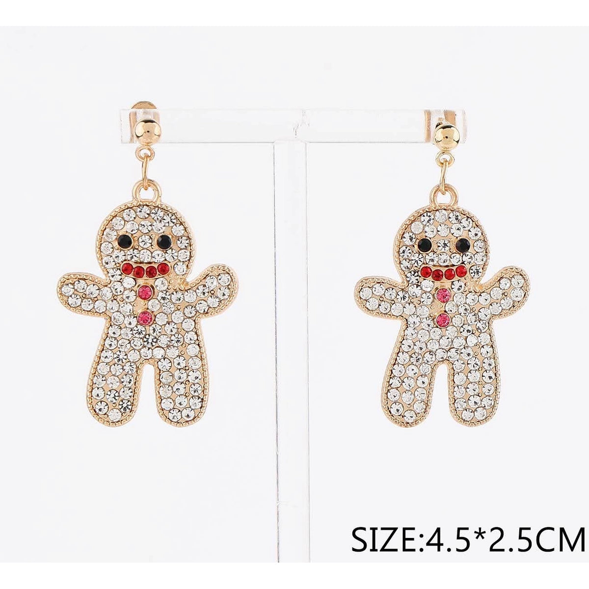 Sparkling Rhinestone Gingerbread Man Dangle Earrings – Gold & Silver Tone Post Earrings 12-Pair Wholesale Pack (CR4103)