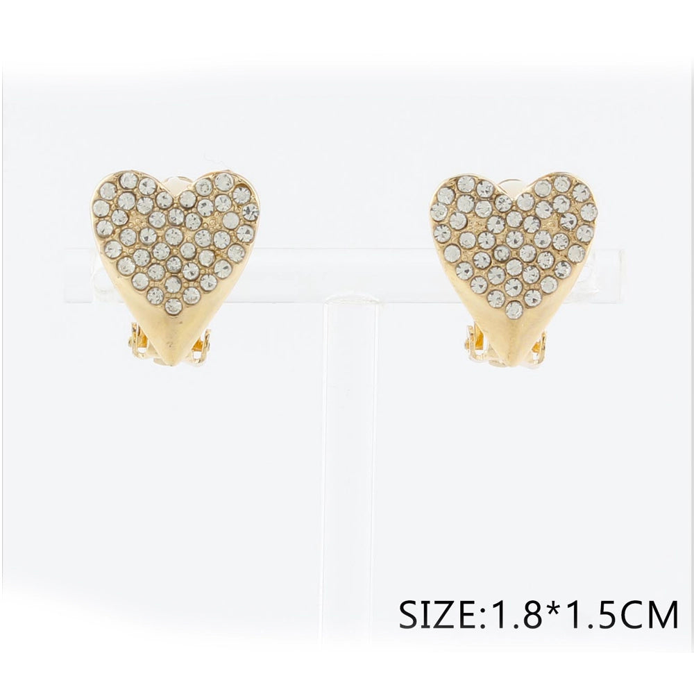Sparkling Heart Rhinestone Clip-On Earrings - Gold & Silver Tone CR4123