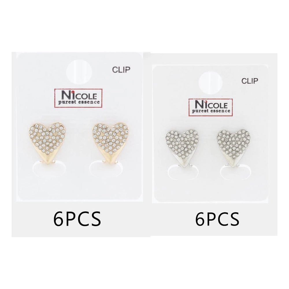 Sparkling Heart Rhinestone Clip-On Earrings - Gold & Silver Tone CR4123