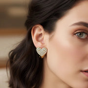 Sparkling Heart Rhinestone Clip-On Earrings - Gold & Silver Tone CR4123