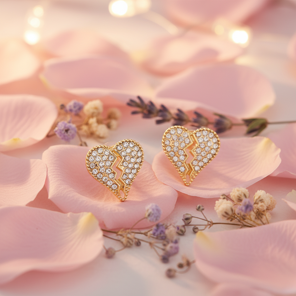 Broken Heart Clip-On Earrings - Gold & Silver Finish (CR4124)