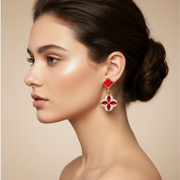Clover Drop Post Earrings - Crystal & Enamel Flower Dangle Earrings (12-Pair Dozen Pack) | CR4135