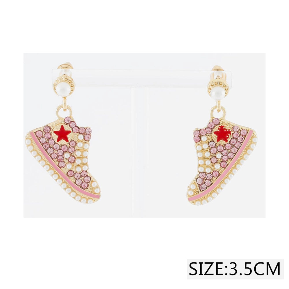 Rhinestone Sneaker Post Earrings with Pearl Accents 3.5cm Studs (CR4137)