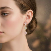 Triple Clover Dangle Post Earrings - 4.6cm Gold Tone Quatrefoil Drop Earrings (CR4160)