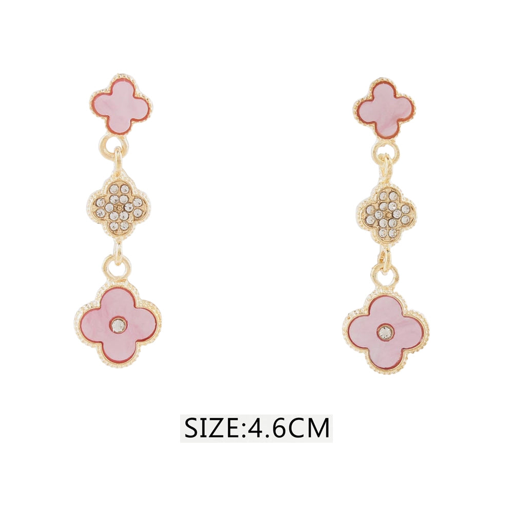 Triple Clover Dangle Post Earrings - 4.6cm Gold Tone Quatrefoil Drop Earrings (CR4160)