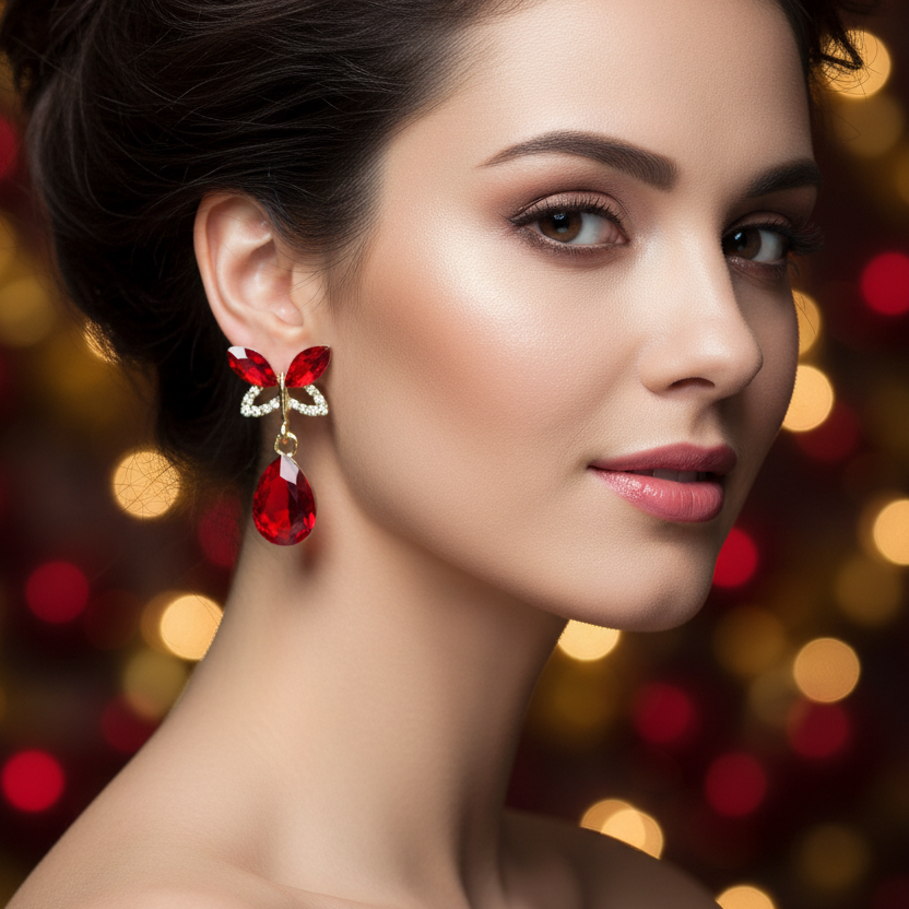 Rhinestone Butterfly Teardrop Post Earrings (CR4163)
