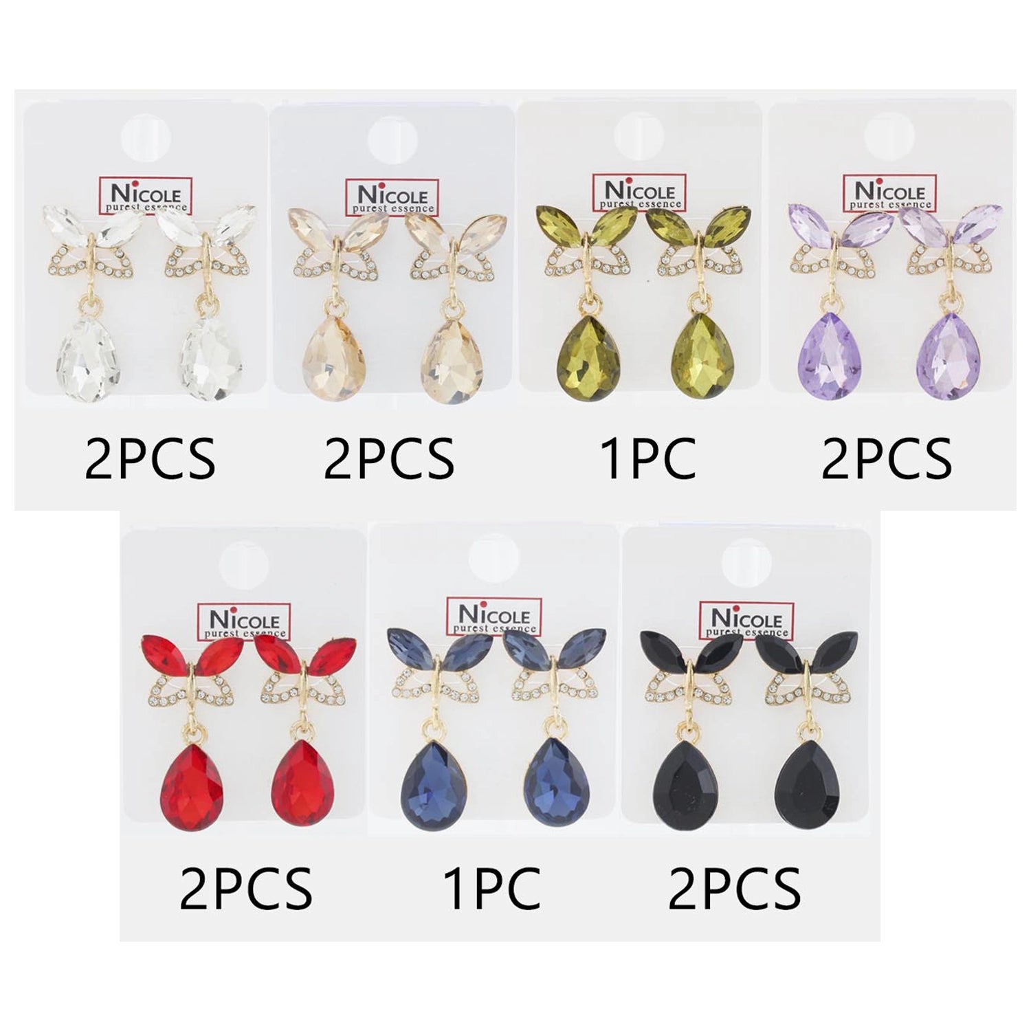 Rhinestone Butterfly Teardrop Post Earrings (CR4163)