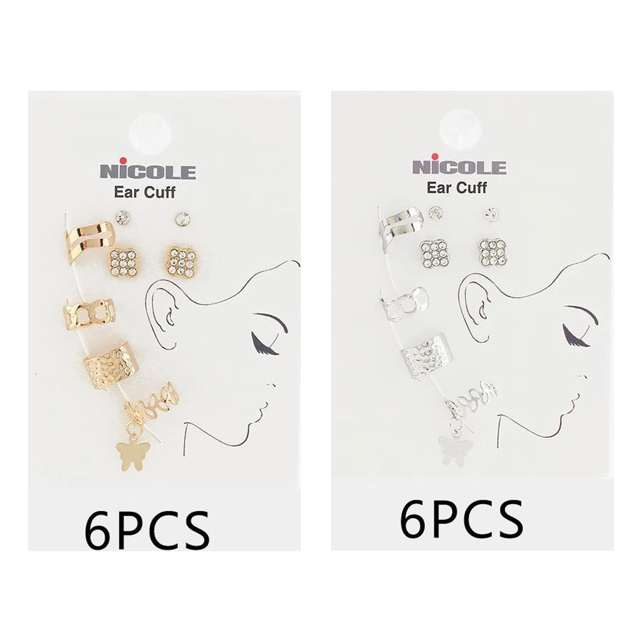 Elegant Ear Cuff & Stud Earring Set (6-Piece) – Gold & Silver Finish (CR4182)