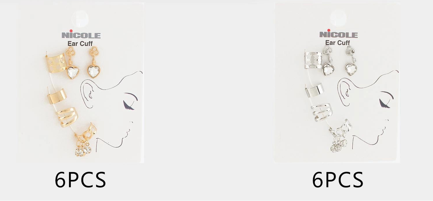 Multi-Piece Ear Cuff & Earring Set – Gold & Silver Finish (CR4183)