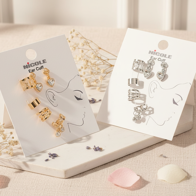 Multi-Piece Ear Cuff & Earring Set – Gold & Silver Finish (CR4183)