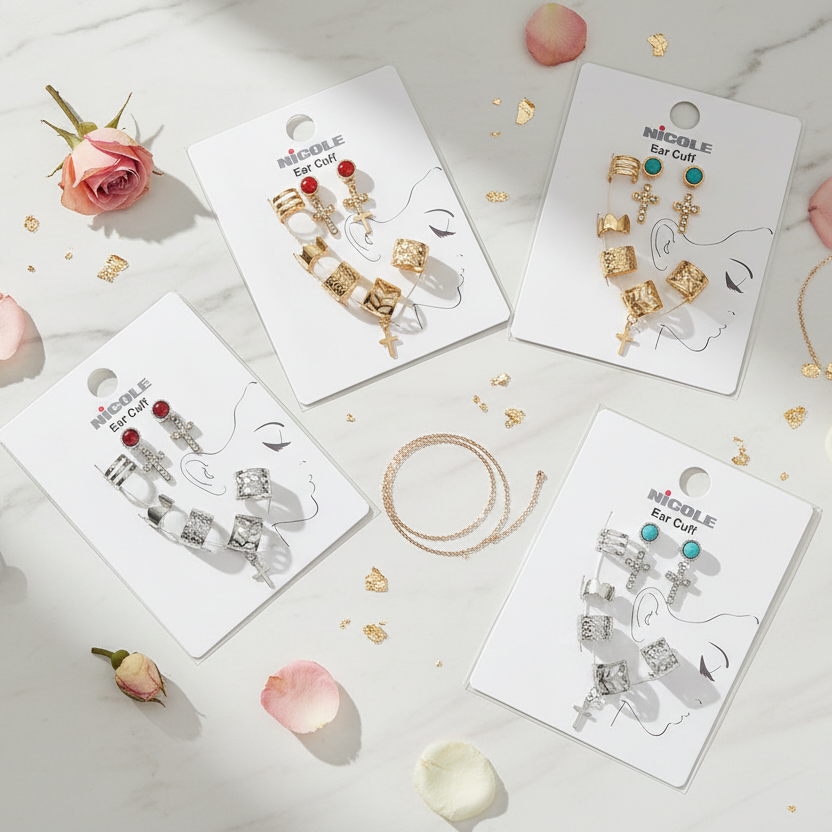 Elevate Your Ear Game: The Nicole Cross & Textured Ear Cuff Multi-Pack (CR4187)