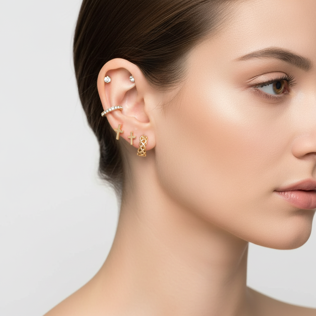 5-Piece Ear Cuff & Stud Earring Set - Cross & Celtic Wire Designs, Gold/Silver Tone (CR4200)