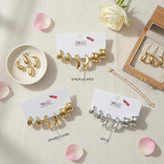 3-Pair Sculptural Earring Set - Gold & Silver Tone Geometric Studs and Chunky Ribbed Hoops - 6-Piece Curated Ear Pack (CR4242)