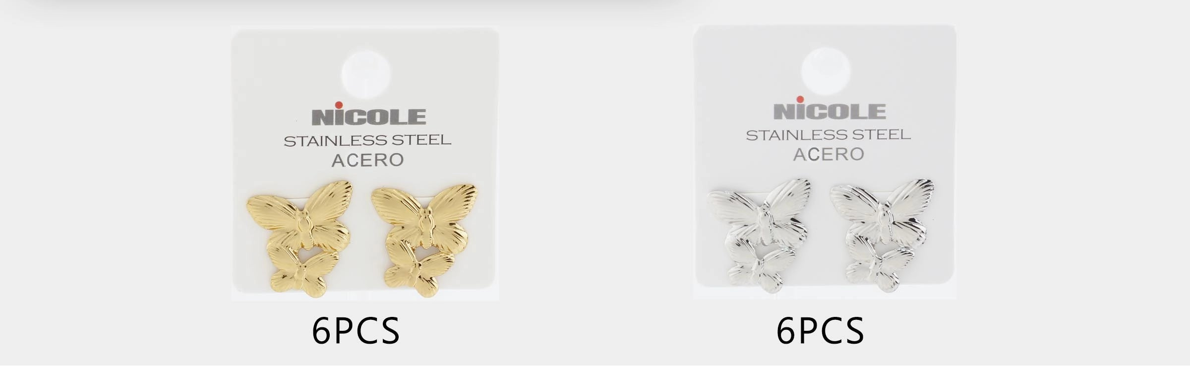 Double Butterfly Gold & Silver Stainless Steel Post Earrings - Wholesale Set (CR4262)