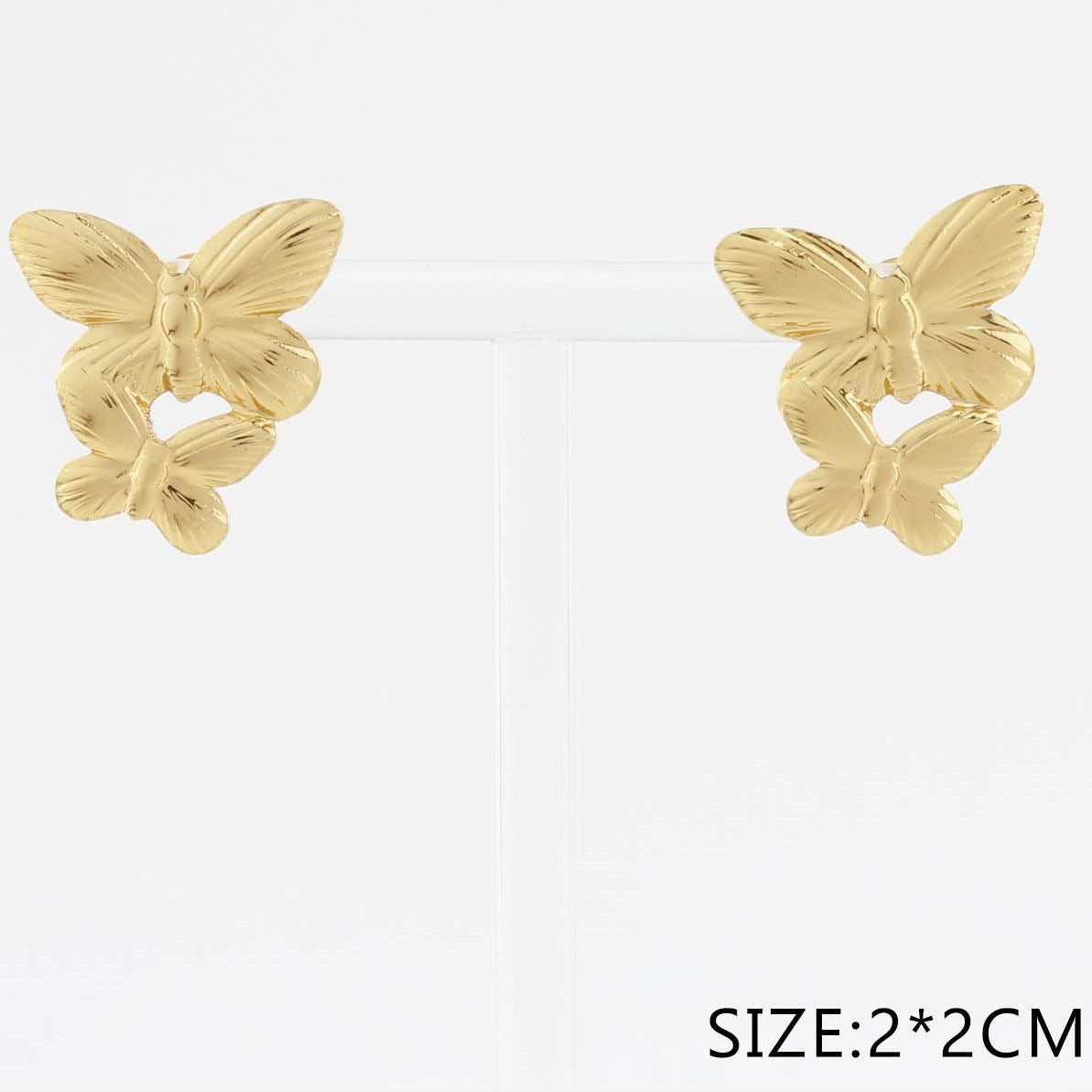 Double Butterfly Gold & Silver Stainless Steel Post Earrings - Wholesale Set (CR4262)