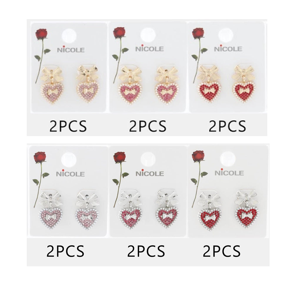 Coquette Bow & Pearl-Rimmed Heart Drop Earrings (CR4272)