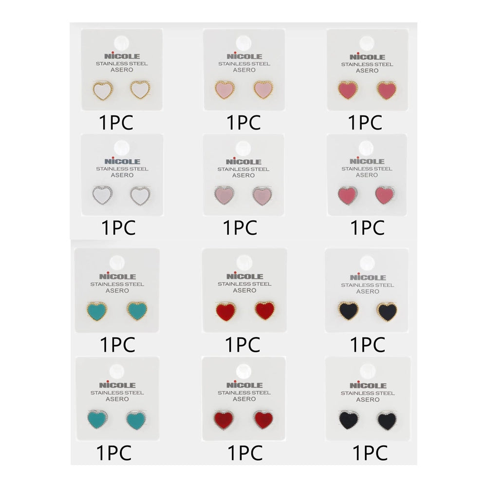 Beaded Heart Enamel Post Earrings (CR4305)