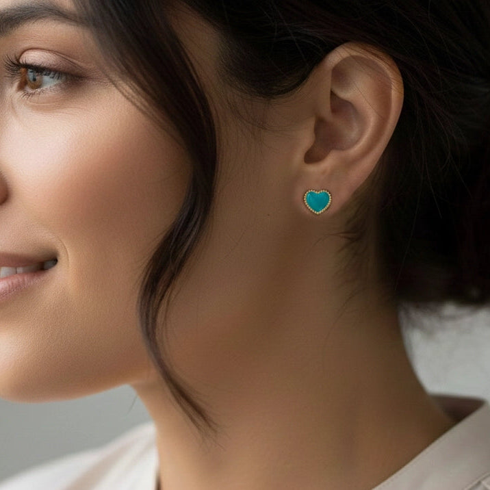 Beaded Heart Enamel Post Earrings (CR4305)