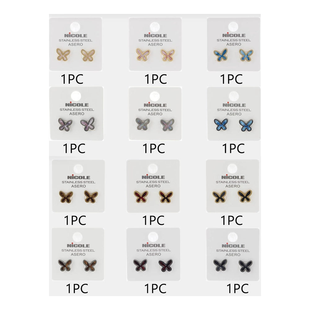 Butterfly Post Earrings – Stainless Steel with Colorful Inlays (CR4310)