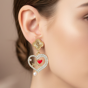 "I Love Mom" Crystal Heart Drop Earrings – Gold & Silver Tone Post Earrings (CR4322)