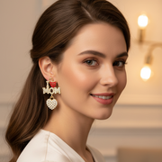 "I Love Mom" Pave Crystal Dangle Earrings – Sparkly Heart Drop Post Earrings for Women, Gold & Silver Tone (CR4323)
