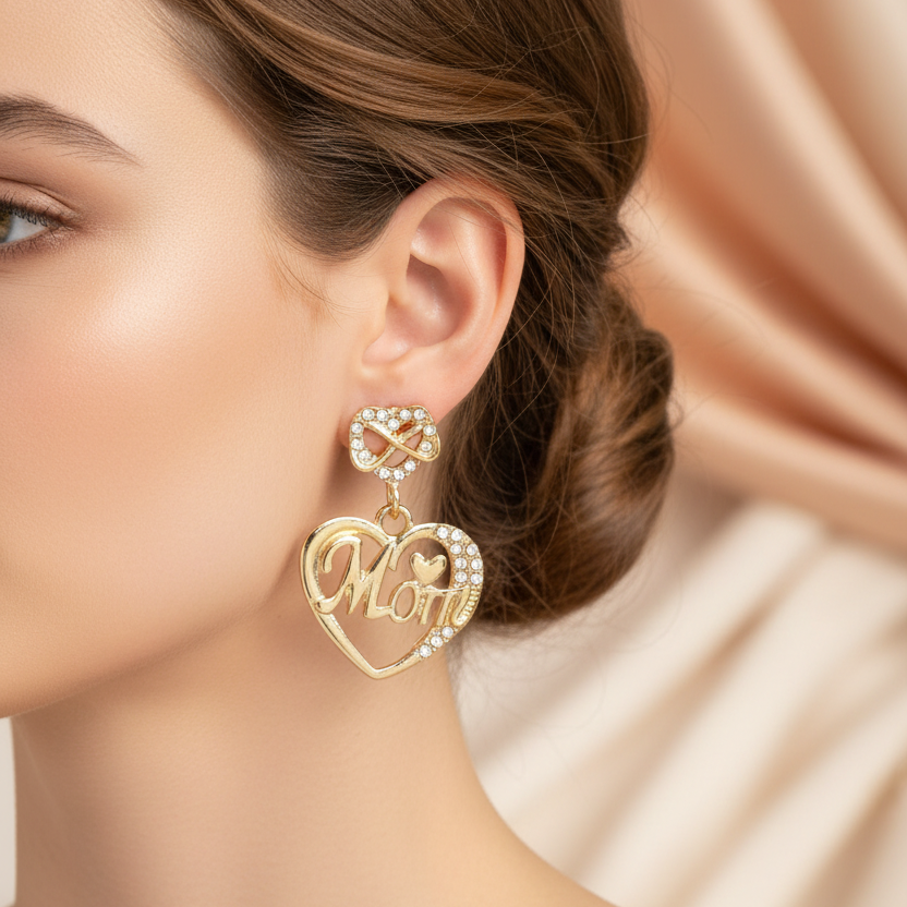 Elegant "Mom" Infinity Heart Drop Earrings - Sparkling Crystal Accents (CR4325)