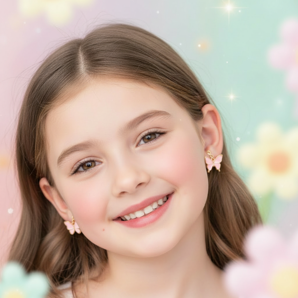 Kids Butterfly Clip-On Earrings Set (2 Pairs) – Cute Non-Pierced Dangling Earrings (CR4345)