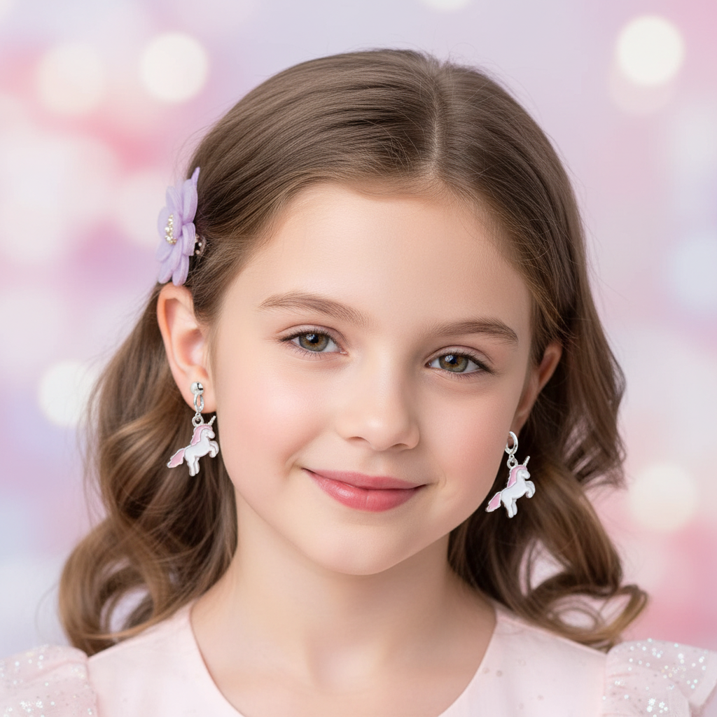 Kids Clip-On Dangling Earrings Set - Unicorn & Carriage Non-Pierced Earring Pack (2 Pairs) CR4346