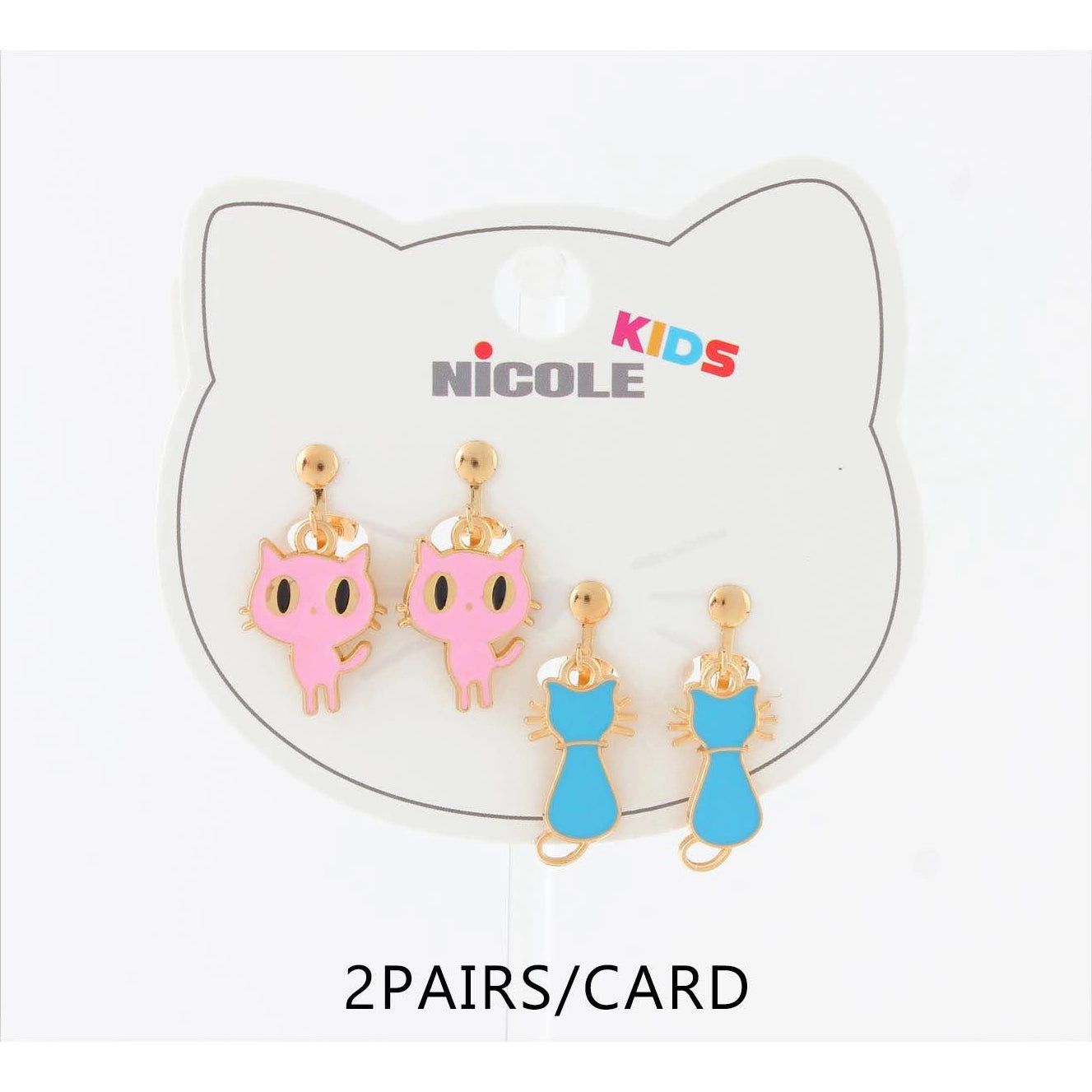 Kids Cat Dangling Clip-On Earrings Set (2 Pairs) – Cute Enamel Kitten Jewelry for Girls (CR4350)