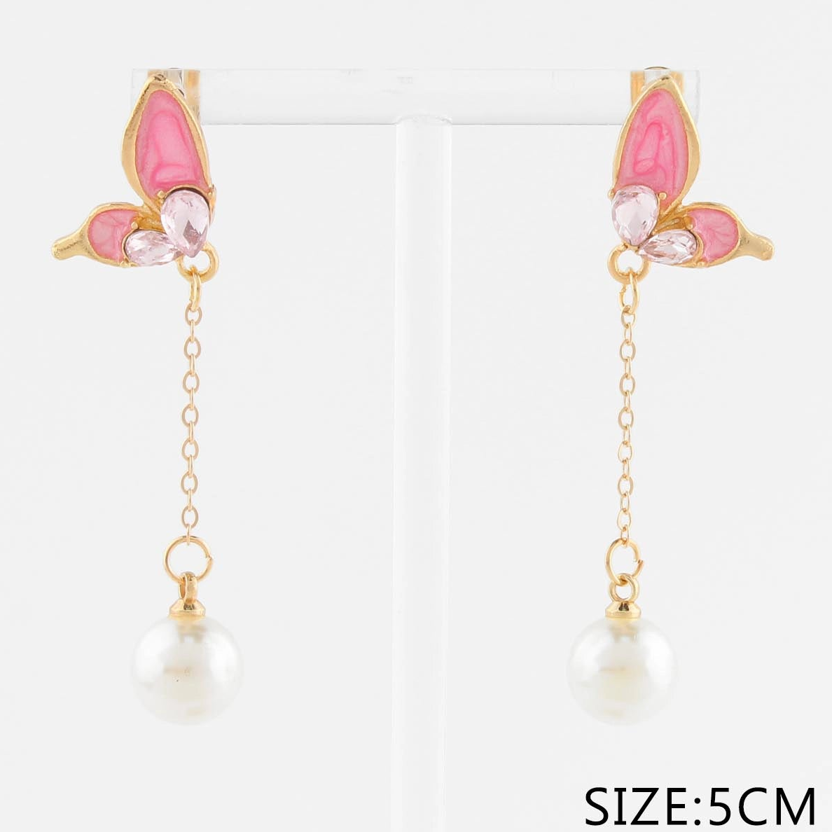 Butterfly Pearl Drop Earrings - Elegant Long Chain Dangle Jewelry (CR4362)