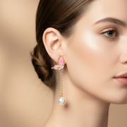 Butterfly Pearl Drop Earrings - Elegant Long Chain Dangle Jewelry (CR4362)