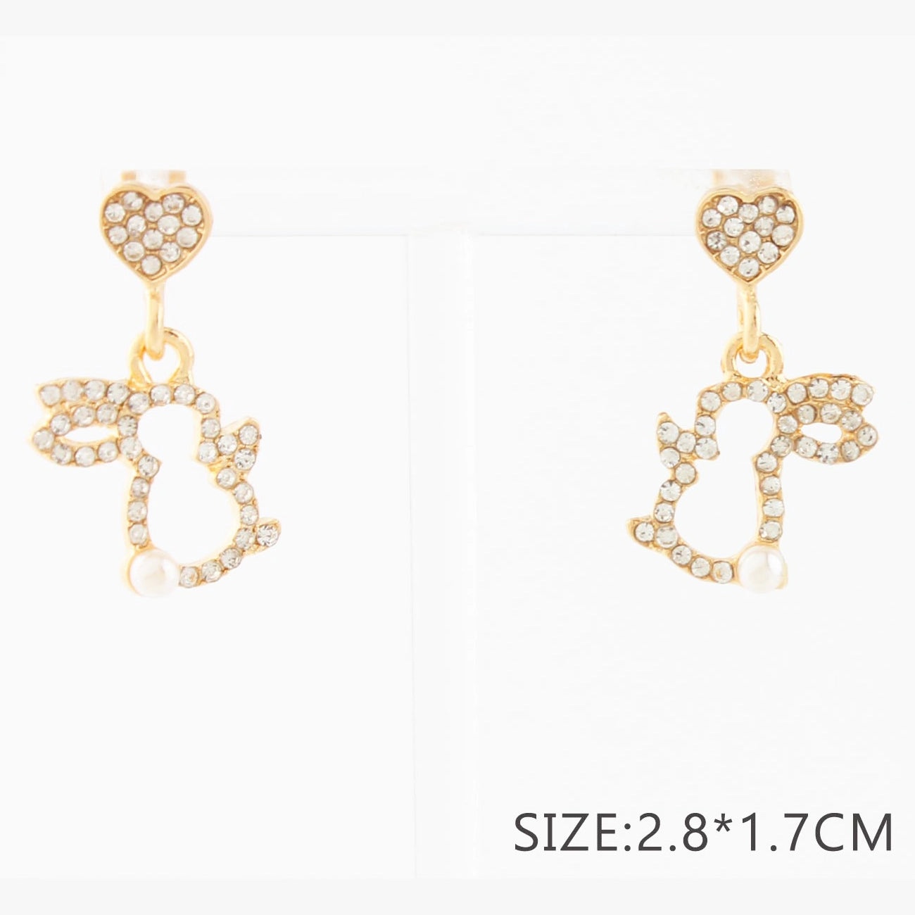 Sparkly Bunny Heart Drop Post Earrings - Nicole Collection (CR4403)