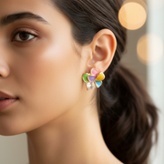 Colorful Flower Post Earrings with Crystal (CR4414)