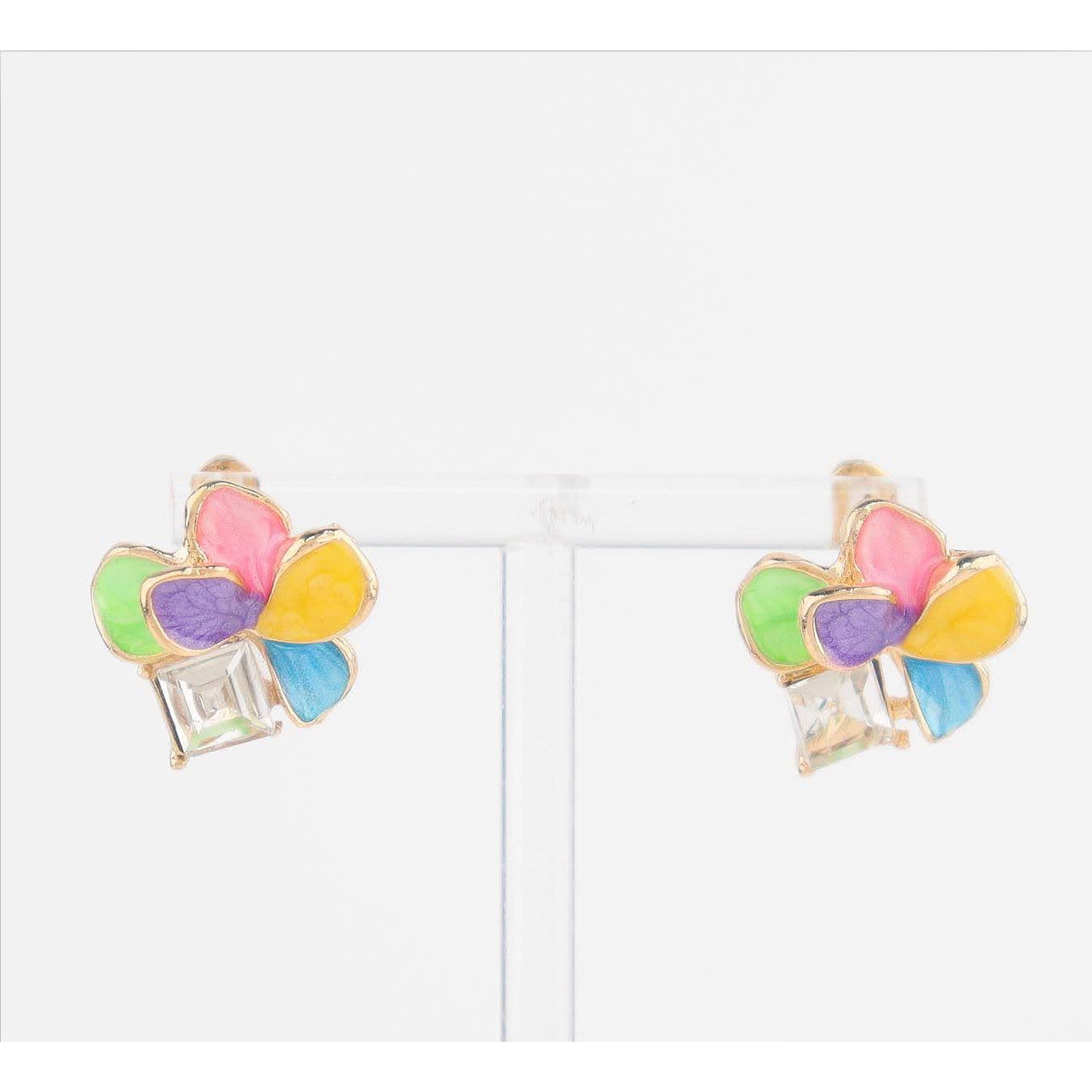 Colorful Flower Post Earrings with Crystal (CR4414)