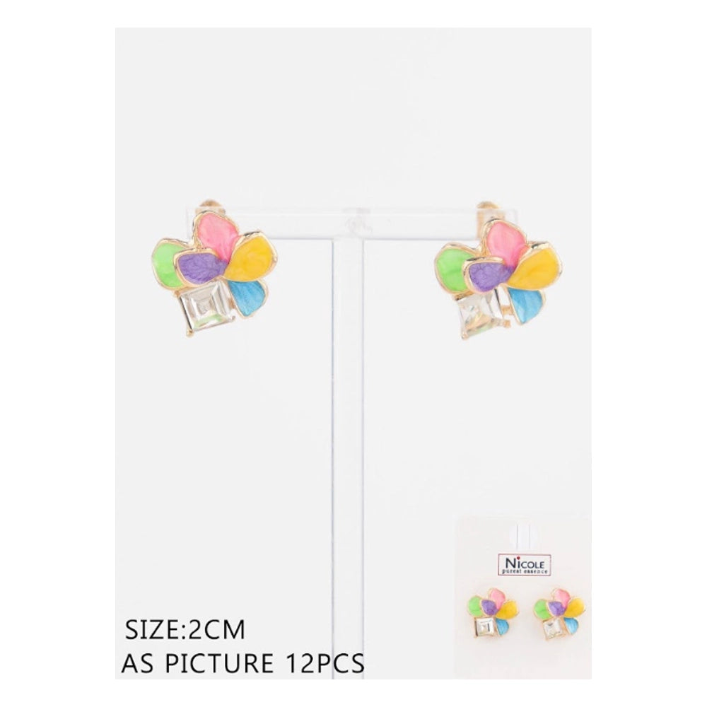 Colorful Flower Post Earrings with Crystal (CR4414)