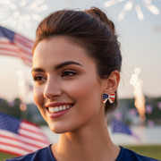 Patriotic American Flag Bow Post Earrings – Red, White, & Blue 4th of July Jewelry (CR4494)