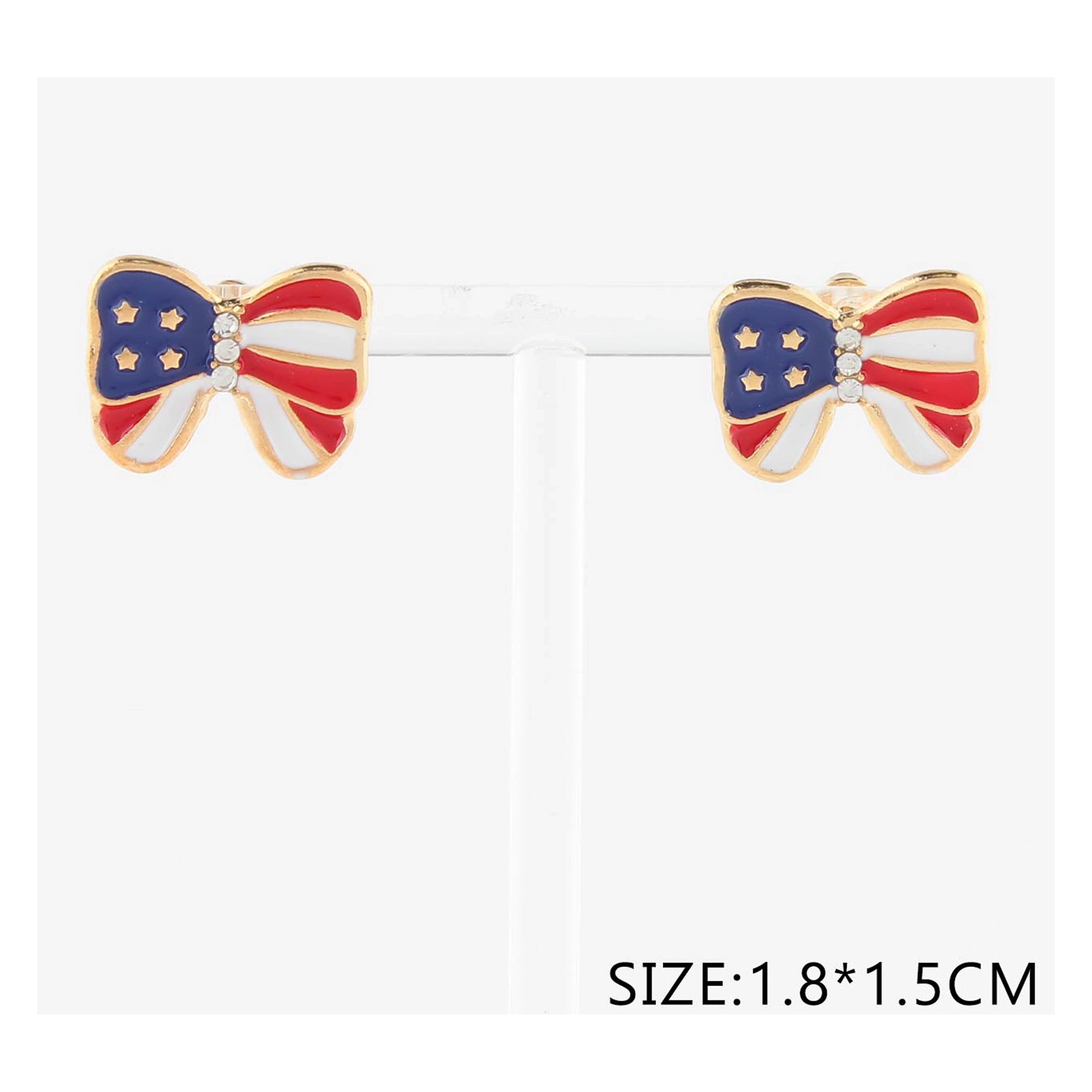 Patriotic American Flag Bow Post Earrings – Red, White, & Blue 4th of July Jewelry (CR4494)