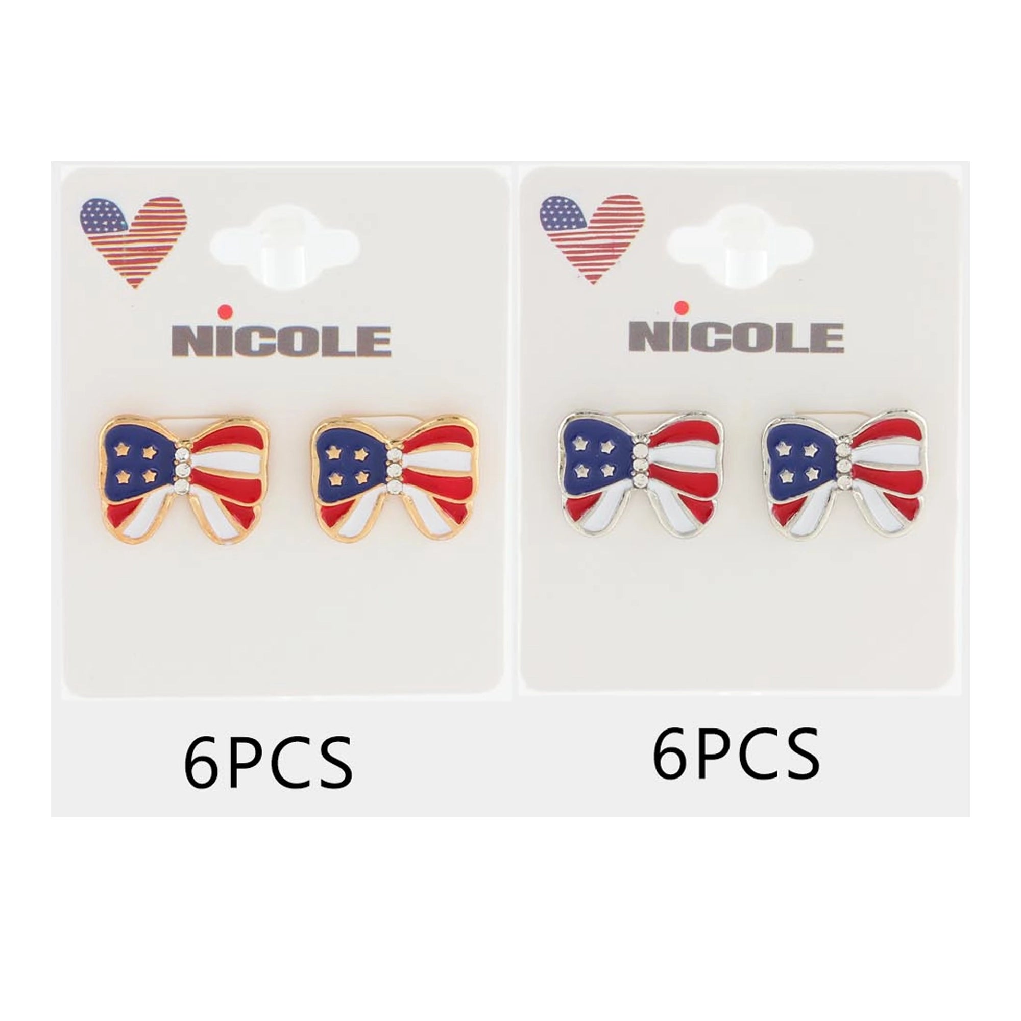 Patriotic American Flag Bow Post Earrings – Red, White, & Blue 4th of July Jewelry (CR4494)