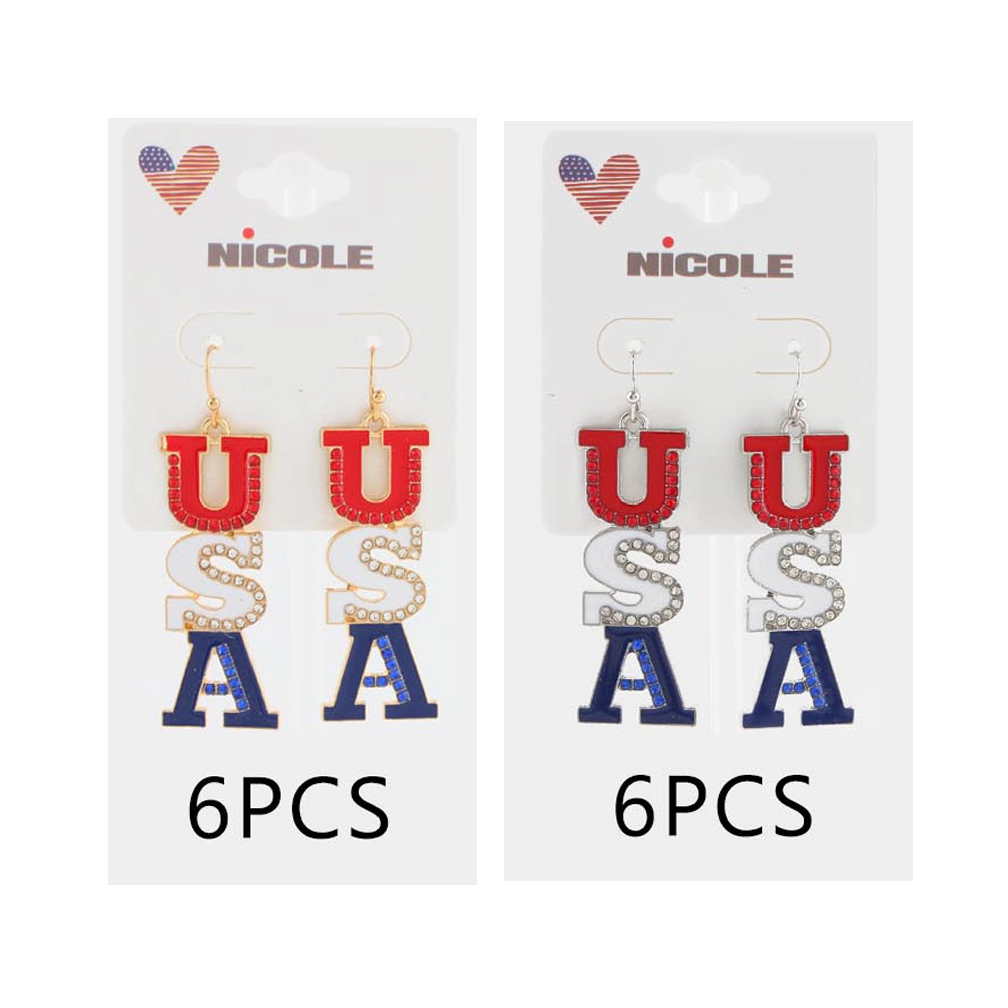 Patriotic USA Dangle Earrings for Women – Red White and Blue Rhinestone 4th of July Drop Earrings, Patriotic Jewelry for Independence Day, Memorial Day, Olympic Games, Pride, 5.5cm (CR4497)