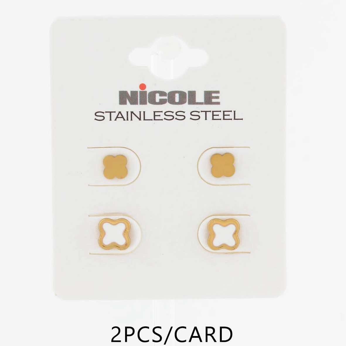 Nicole Stainless Steel 2-Pair Stud Earring Set - Gold & Silver Clover Designs (CR4514)