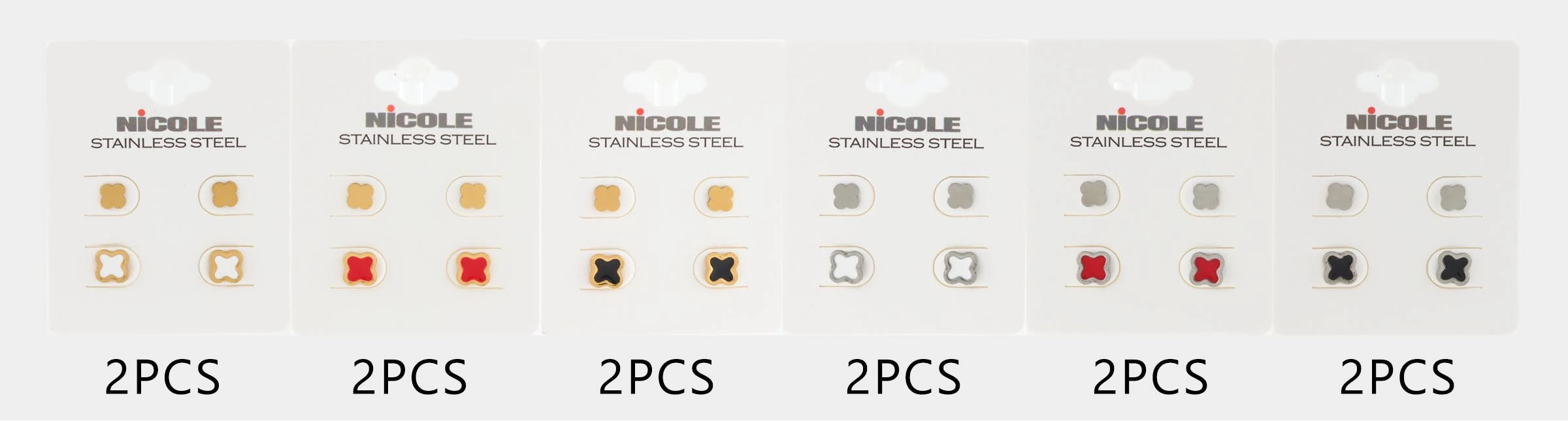 Nicole Stainless Steel 2-Pair Stud Earring Set - Gold & Silver Clover Designs (CR4514)