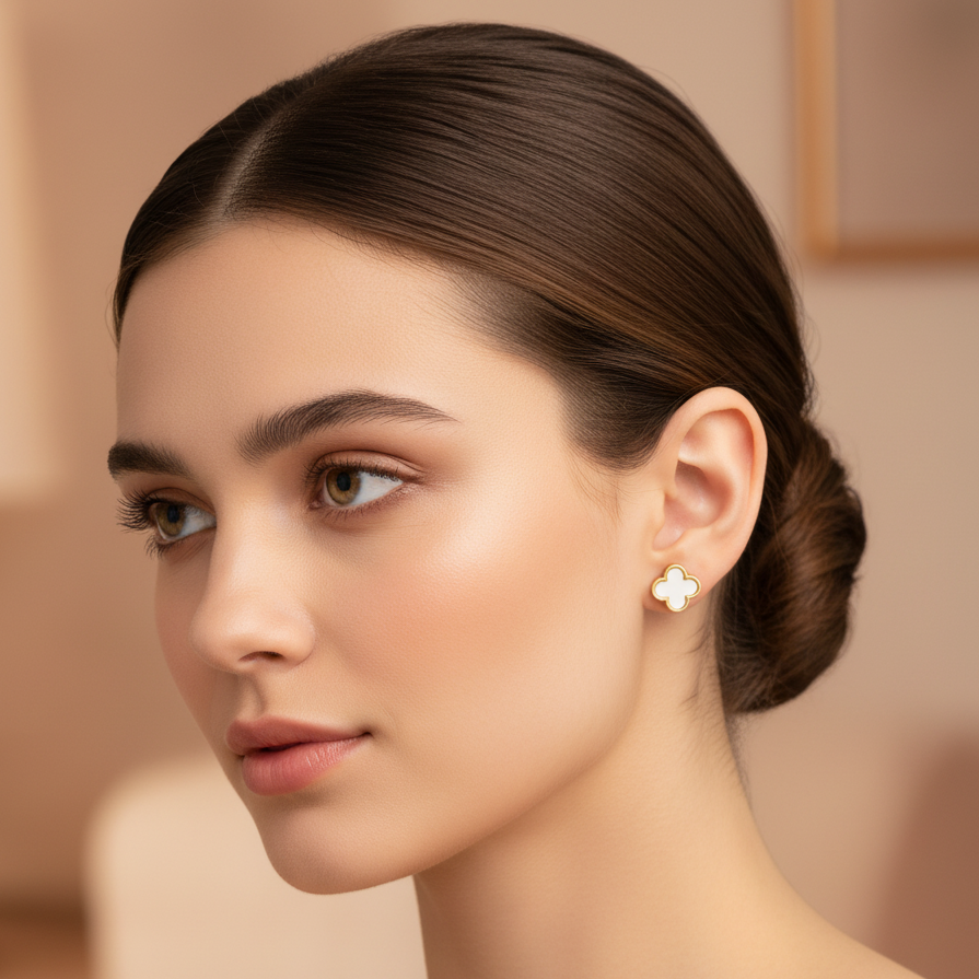 Nicole Stainless Steel 2-Pair Stud Earring Set - Gold & Silver Clover Designs (CR4514)