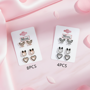 Women's Gold & Black Enamel Rhinestone Earring Set – 3 Pairs Butterfly, Bow, Heart Studs (CR4558)